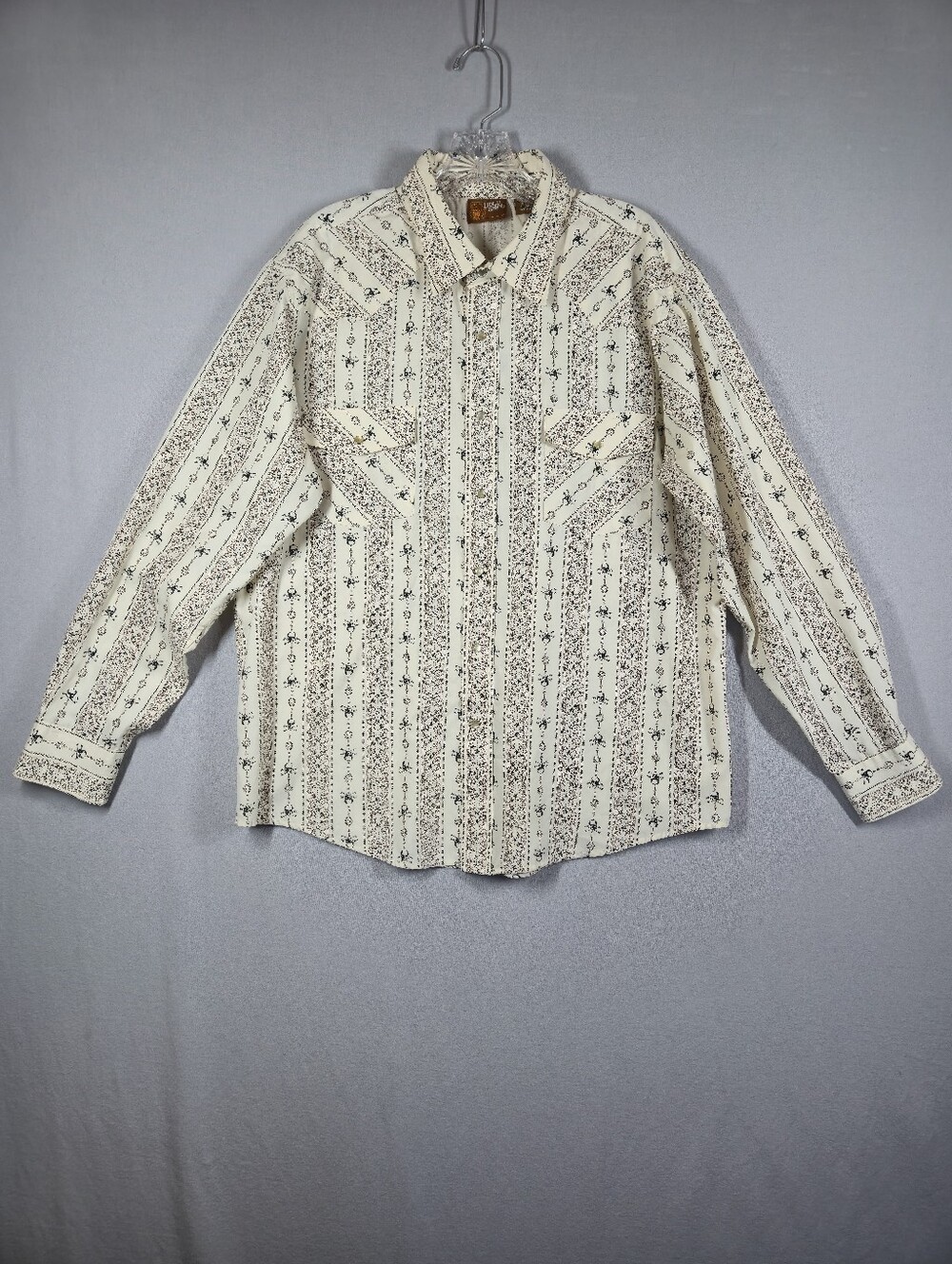 VTG Ugly Shirt Pearl Snap Men's Large Western Rockabilly LS Shirt Skulls Stars